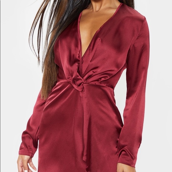 Brand New Burgundy Satin Wrap Dress - Picture 6 of 6